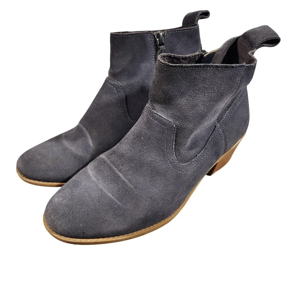 Vionic Boots Womens Size 7.5 Navy Suede Ankle Booties‎ Zip Low Heel VERAVS355